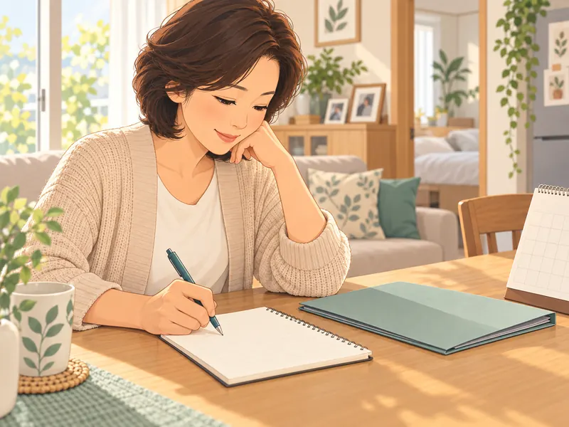 수첩에 돌봄 일정과 질문을 정리하는 보호자의 일러스트